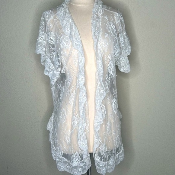 VTG Sabrina Intimates Lace Ruffle Short Robe Ivory One Size - Picture 1 of 16